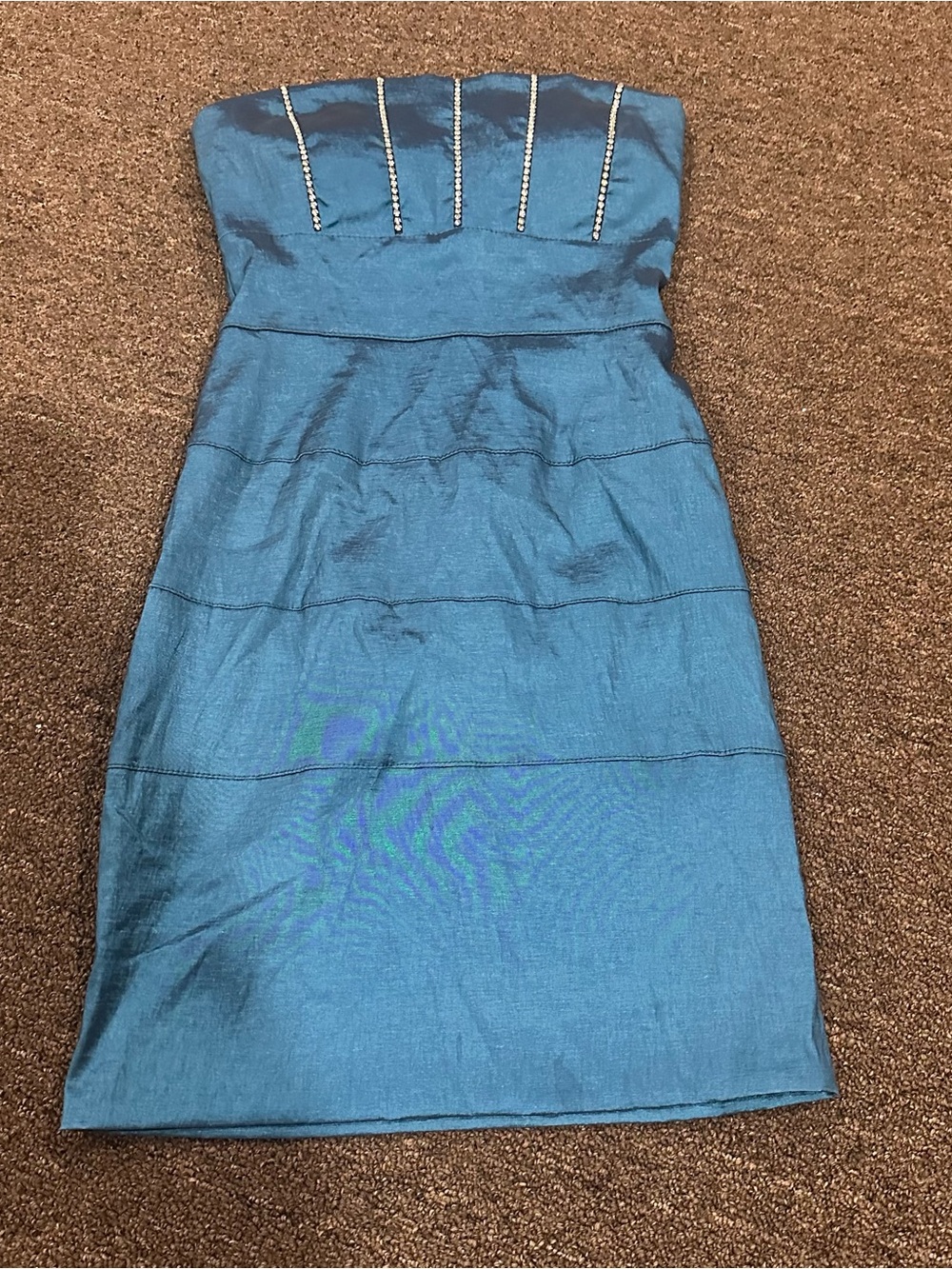 Strapless Teal Bandage Dress with Rhinestone Detail